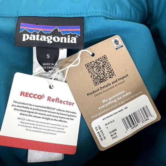 Patagonia Men's Powder Town Pants SMALL Belay Blue Ski Snowboard Snow Winter - Picture 4 of 6